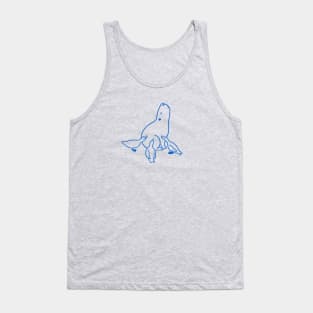 Capybara chilling with Ducks in blue ink Tank Top